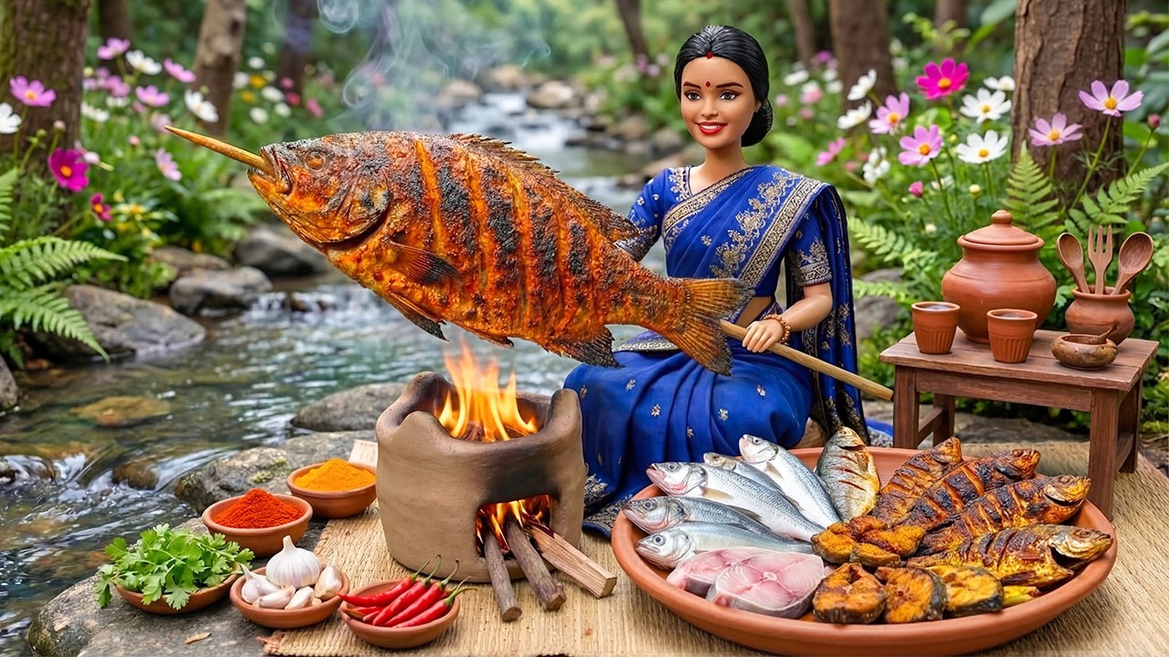 🔥🐟 Миниатюрная кукла, готовящая большую рыбу тандури (ASMR) | История о крошечной кухне в индийск...