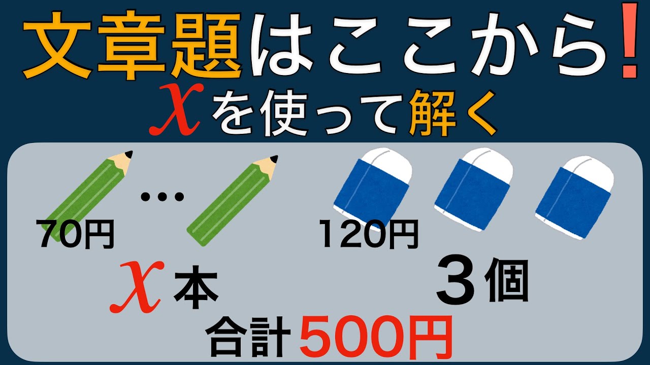 【方程式⑫】文章題の基本｜求めたい量をxとおこう