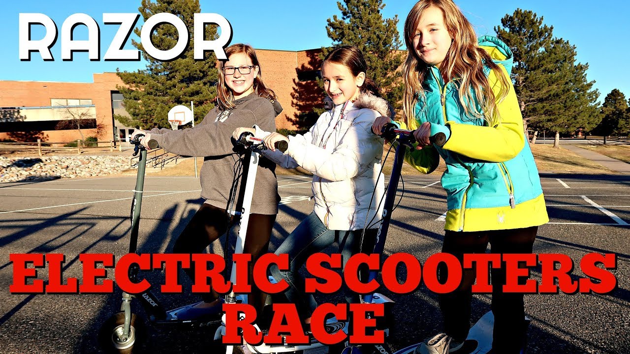 EPIC RAZOR SCOOTERS RACE (E300 VS E325) - KIDS RACE THEIR ELECTRIC SCOOTERS - PLAYING AT THE PARK