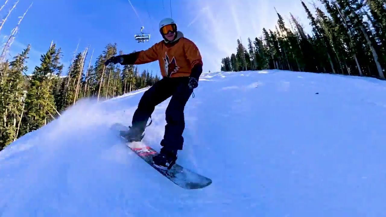 Snowboarding at Arizona Snowbowl, full runs late January - fresh 5 in, soft, icy, and fast