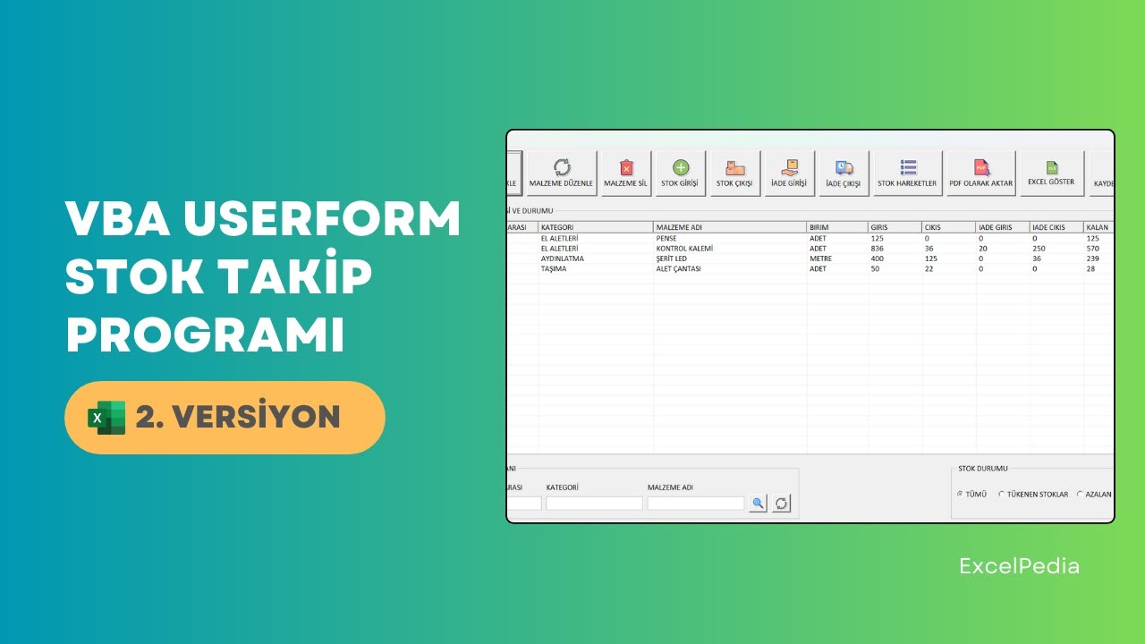 VBA Userform ile Stok Sistemi - 2. Versiyon