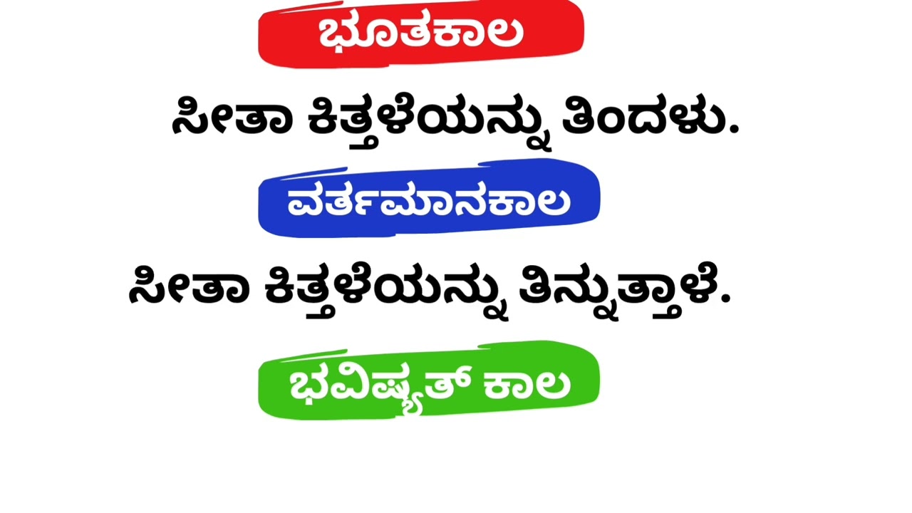 10 ಭೂತ ಕಾಲ ವರ್ತಮಾನ ಕಾಲ ಭವಿಷ್ಯತ್ ಕಾಲ ಉದಾಹರಣೆಗಳು | ಕಾಲಗಳು ವ್ಯಾಕರಣ | ಭೂತಕಾಲ ವರ್ತಮಾನಕಾಲ ಭವಿಷ್ಯತ್ಕಾಲ