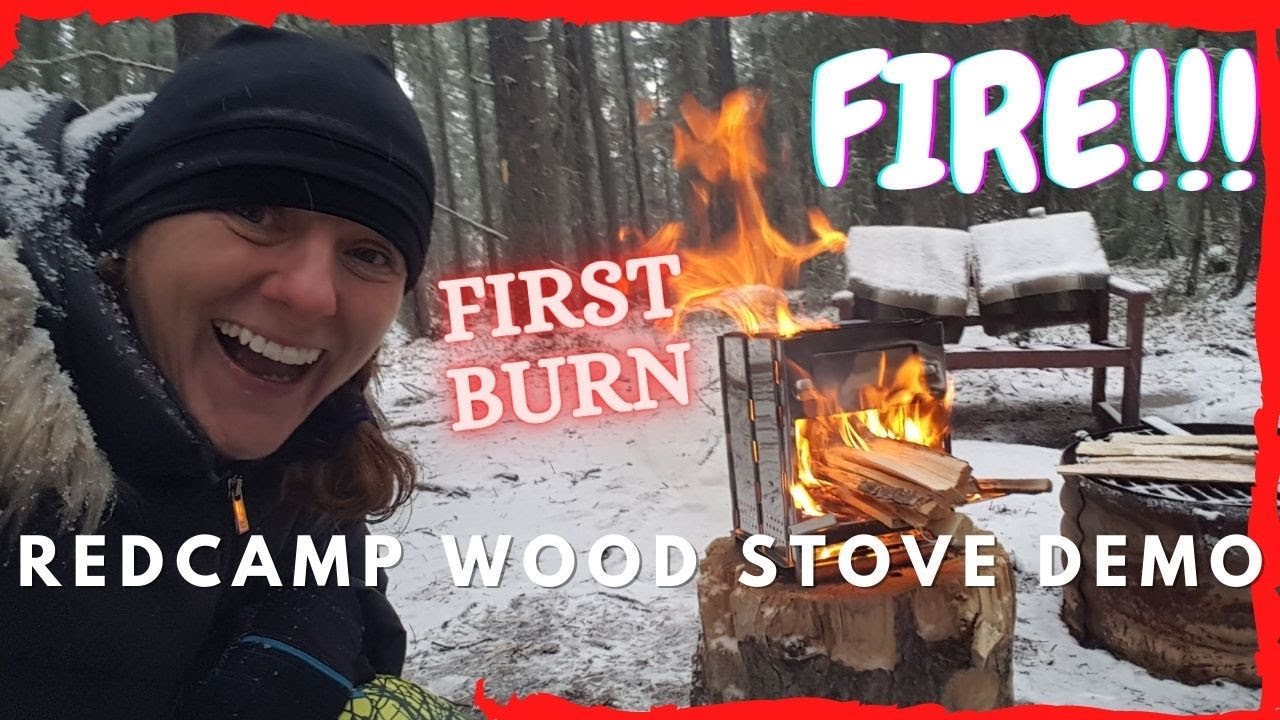 REDCAMP Wood-burning stove LARGE | DEMO in the SNOW @ CHUNGO Creek | Bushcraft | Fire JENGA