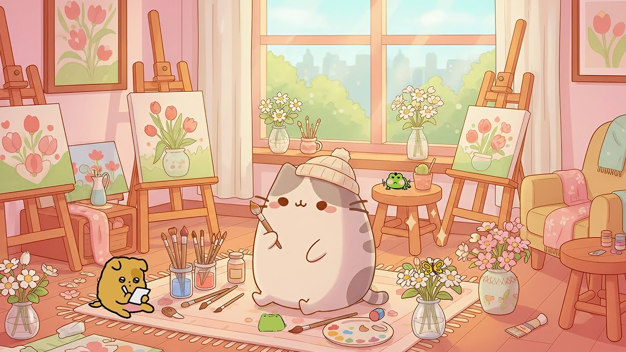 Pusheen R&D Spring Art Studio Vibes 🎨 Relaxing Lofi for Study & Focus 🌸 Chill Lofi Aesthetic