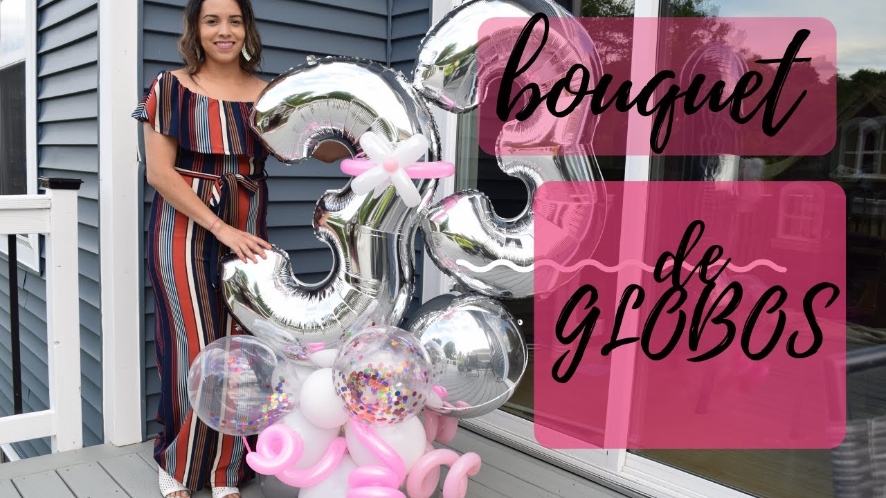 arreglo de globos con numeros grandes facil bouquet  DIY kit cumpleaños 33 globos confetti