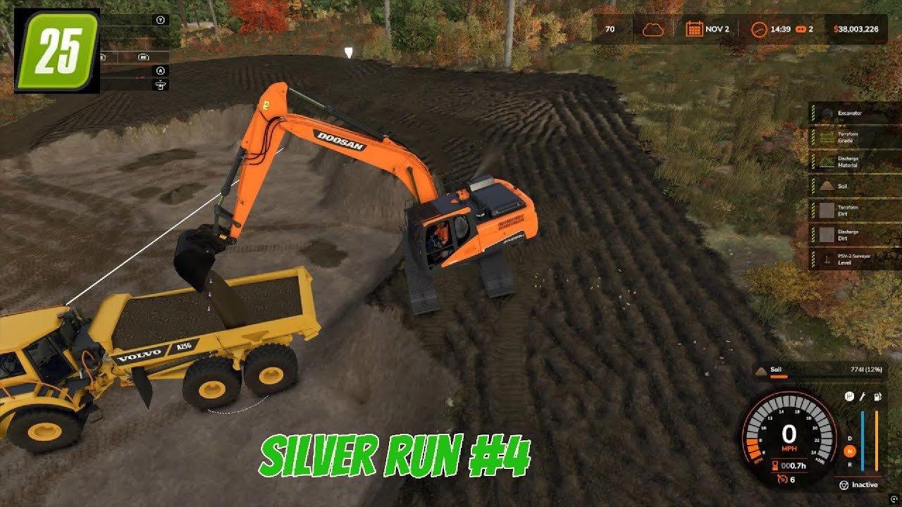 fs25 moving some dirt with the Doosan excavator