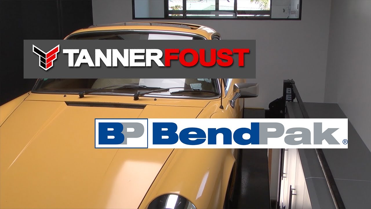 Tanner Foust&rsquo;s awesome garage and super-tall BendPak lift.