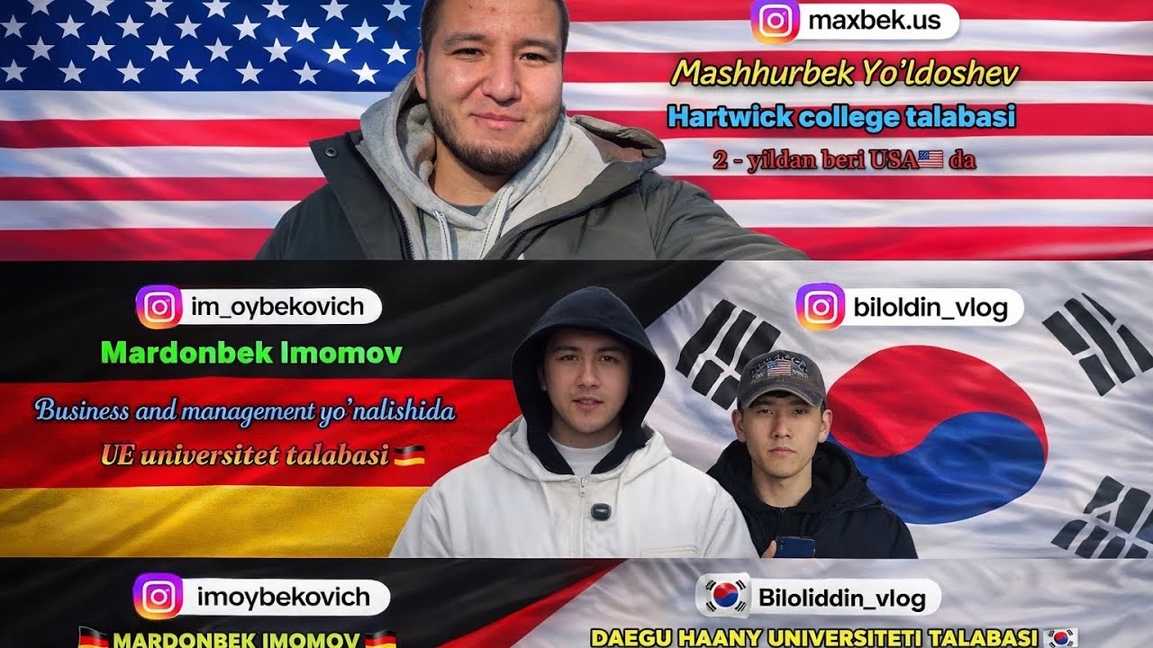 🎓 Chet elda o‘qish: Germaniya 🇩🇪 USA va Janubiy Koreya 🇰🇷 tajribasi