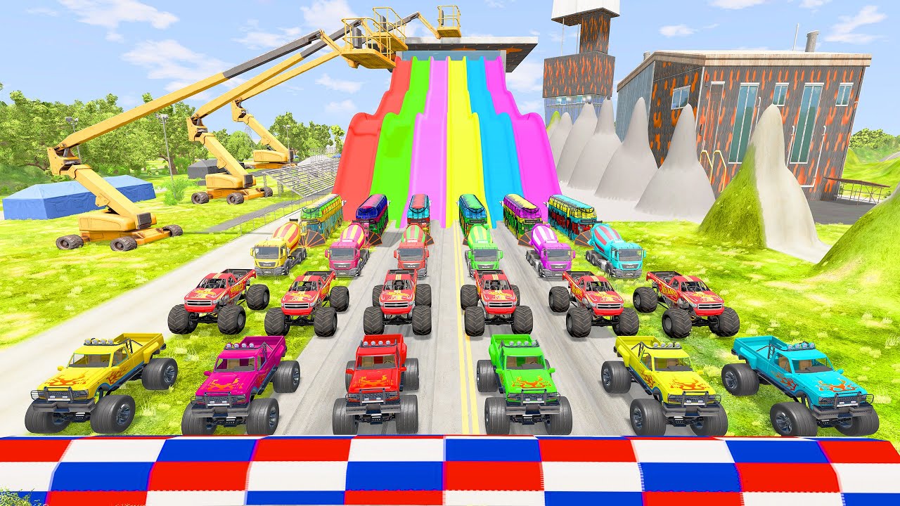 HT Gameplay Crash # 309 | Monster Truck & Big Small Cars vs Trap Colors High Speed s vs  Speed Bumps