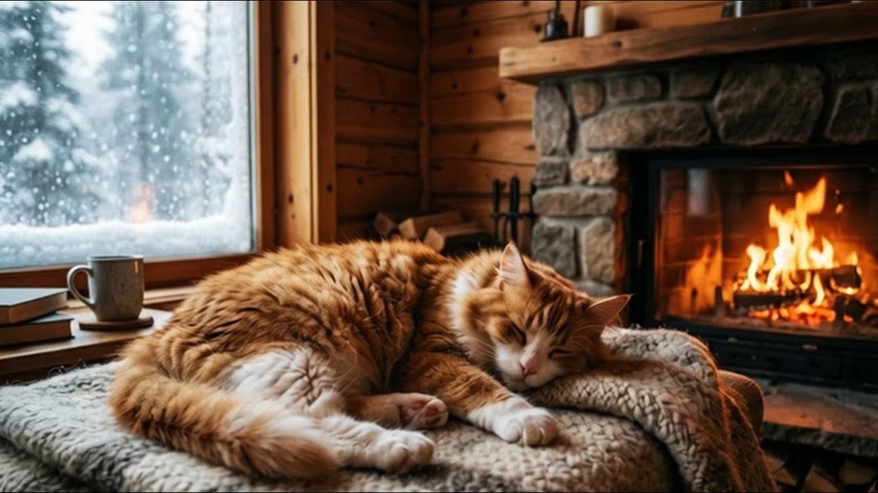 LIVE – CALM RELAXING MUSIC FOR CATS 🐱 WARM WINTER ROOM & FIREPLACE FOR DEEP SLEEP