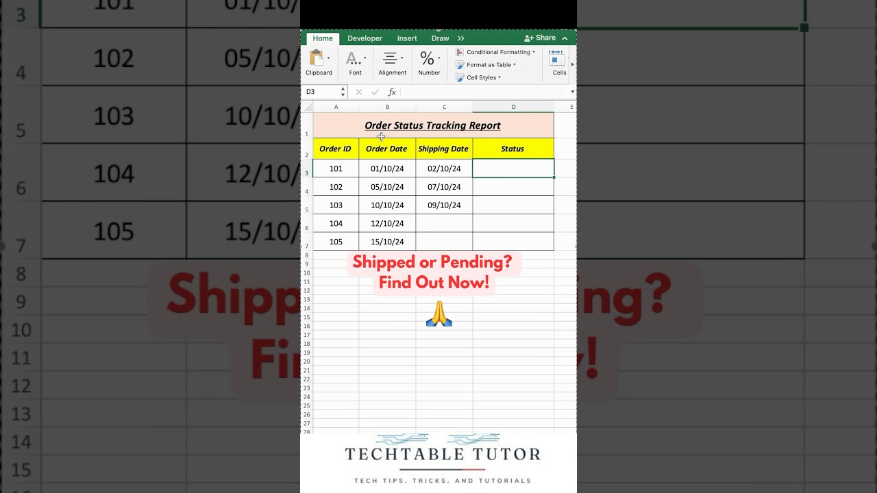 Excel Order Tracker: Shipped or Pending? Learn with IF Functions! 📊 #excel #excelshorts #shorts