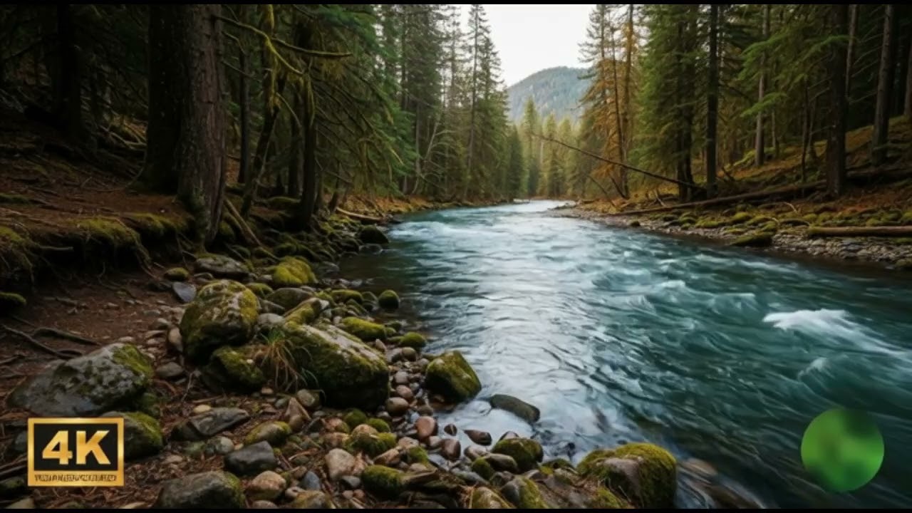 Flowing water blends with beautiful natural scenery