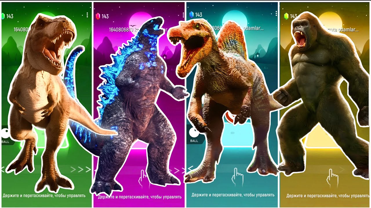 🦖JurassicWorld T-rex🆚The Godzilla🆚The Spinosaurus🆚The King Kong Coffin || TilesHop
