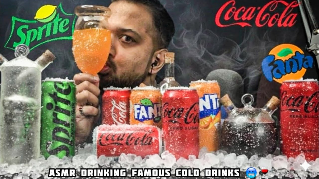 ASMR COLD ICED🥶 FAMOUS SOFT DRINKS | COLD DRINKS🍷| COCA COLA, SPRITE & FANTA SODAS | DRINKING SOUNDS