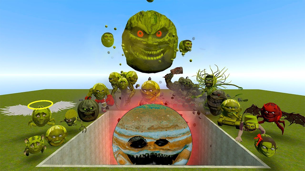 ALL LIN GANG MELON VS THE GIANT PIT WITH THE JUPITER WAKES UP MONSTER! - Garry's Mod