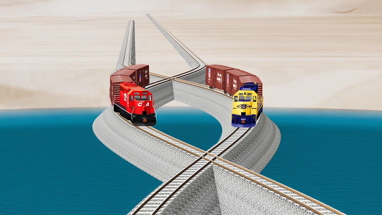 Helical Shaped Rail Tracks vs Trains - Beamng Drive