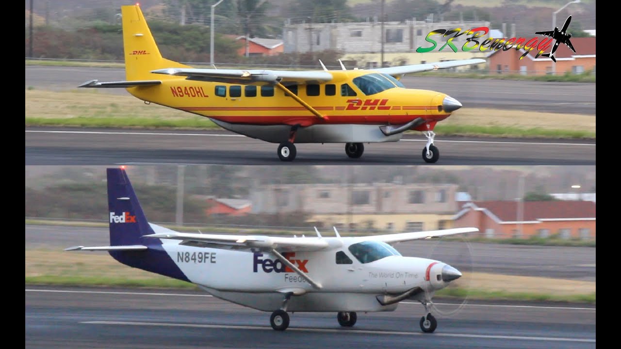 Double Cessna 208 Caravan Action !!!! DHL and FedEx @ St Kitts R.L.B Int'l Airport