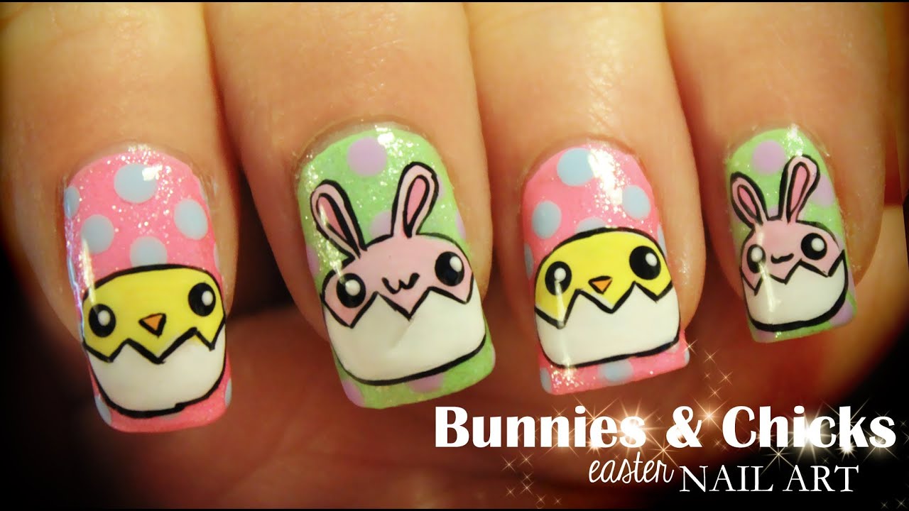 Bunnies & Chicks Easter nail art