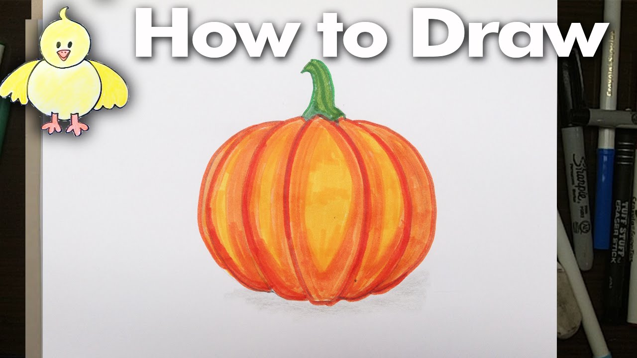 How to Draw an Easy Cartoon Pumpkin Gourd - Step by Step