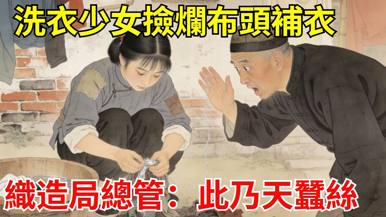 洗衣少女撿爛布頭補衣，被嘲窮酸丟人。織造局總管驚呼：此乃天蠶絲，水火不侵！皇家繡坊跪請她出山！#故事頻道#聽書#民間故事#說書#善有善報#爽文
