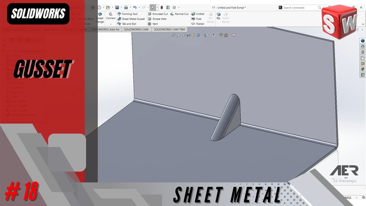 Gusset | Sheet Metal | Solidworks Tutorial Stage #18 Eng - AER Int.