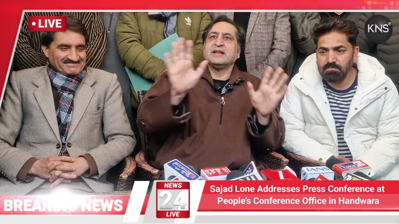 Sajad Lone Addresses Press Conference at People’s Conference Office in Handwara
