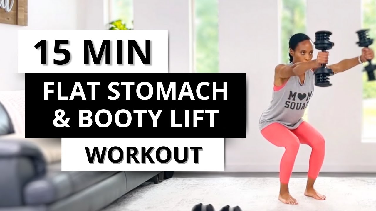 Say Goodbye To Your Flat Butt & Belly Pooch | 15-Min At Home Workout With Weights