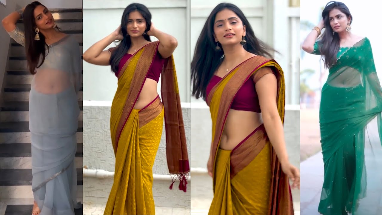 Harika Balla Stunning Yellow Silk Saree with Maroon Border | Blue Plain Saree With Matching blouse
