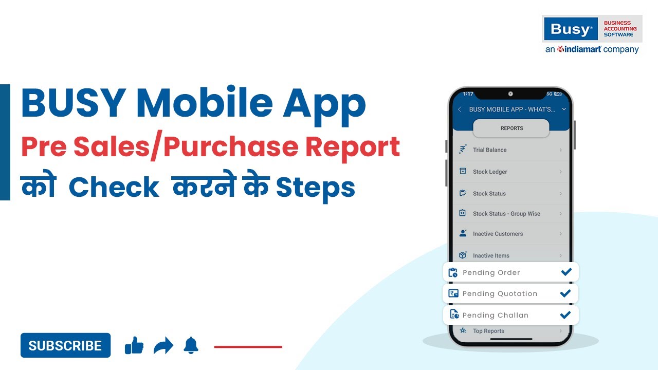 BUSY Mobile App में Pre Sales/Purchase Report को Check करने के Steps (Hindi) | BUSY Mobile App