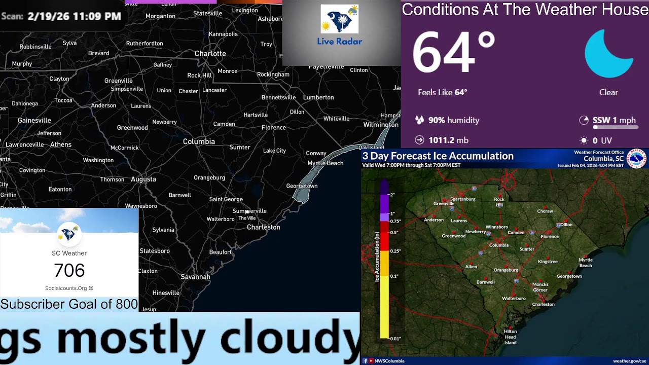 Forecast and Radar For 02/19/2026 for South Carolina