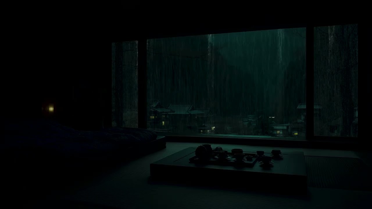 Rainy Night in a Kyoto Temple Room ⛩️| Dark Tranquil Ambience for Deep Sleep and Focus 🌧️