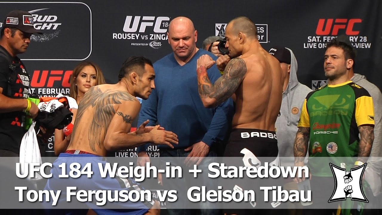 UFC 184: Tony Ferguson and Gleison Tibau Weigh-in and Staredown (HD / Complete / Unedited)