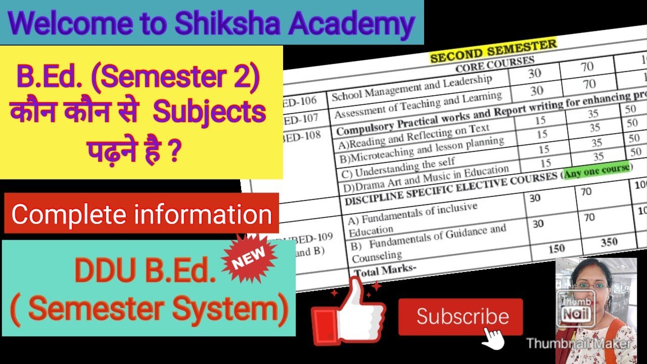 DDU B.Ed. (Semester 2 : All subjects) | Ddu bed semester 2 me subject kaun se hai | ddu gkp b.ed