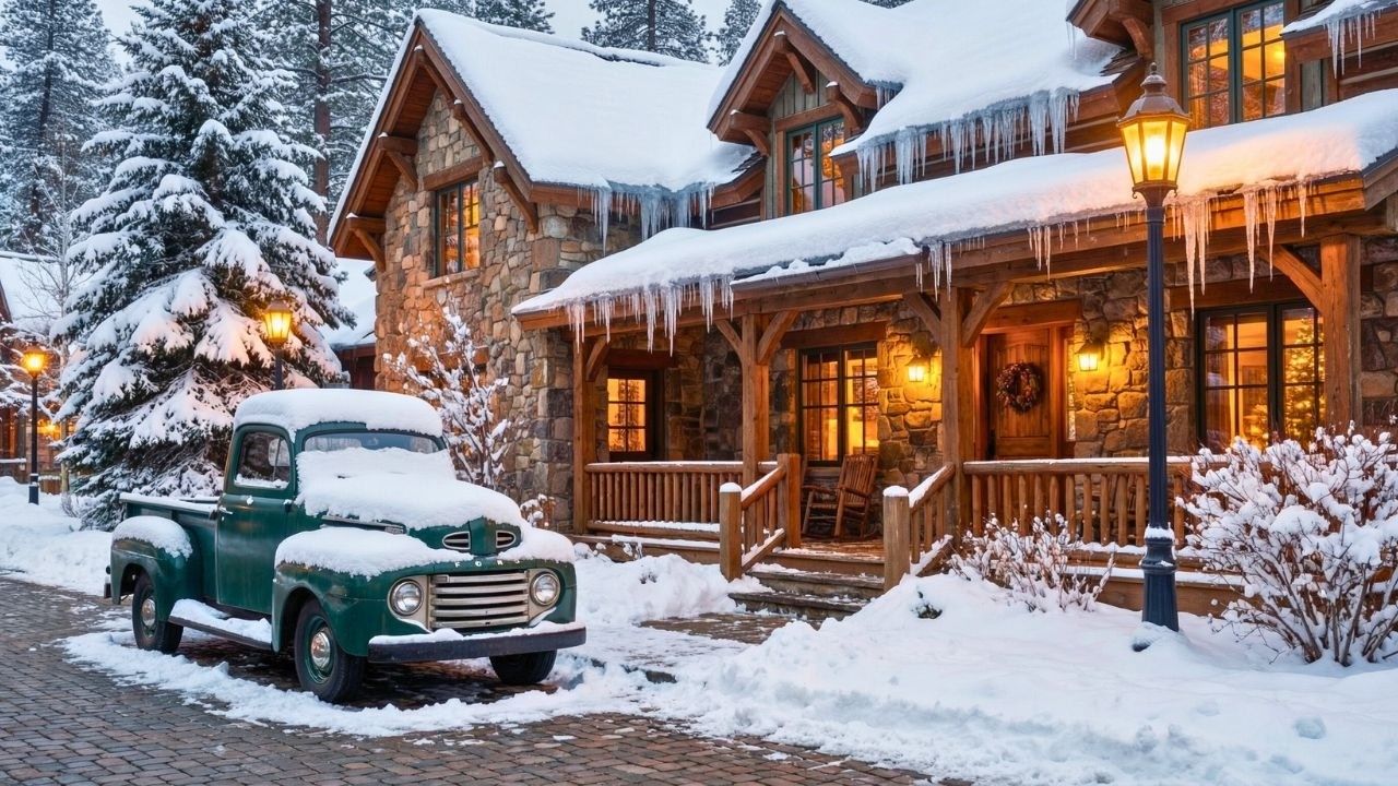 Peaceful Snowy Winter with Classic Jazz Piano Relaxing Ambience and Cozy Snowfall