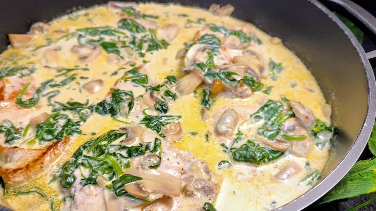 ✨ La carne más fácil, tierna y jugosa en menos tiempo 🕛 chuletas en salsa de espinacas y champiñones