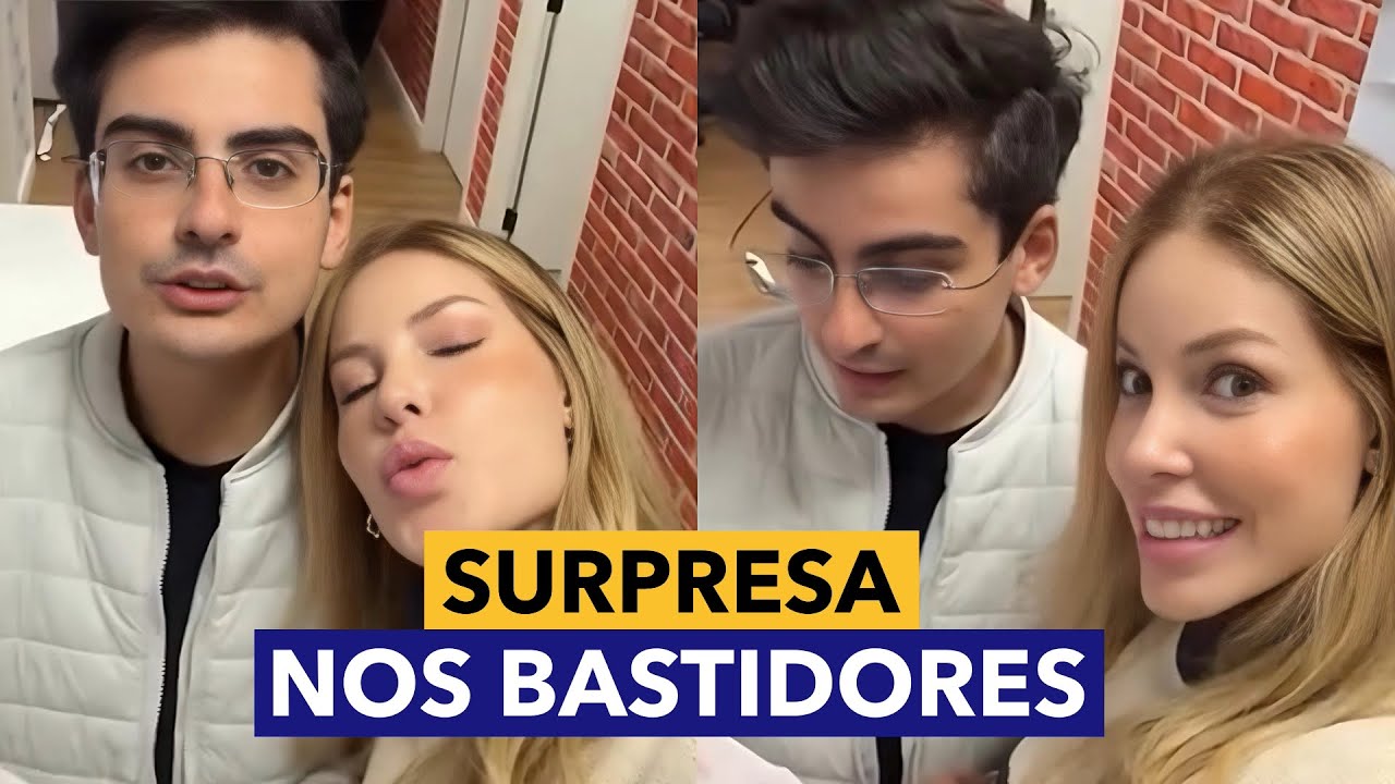 Dudu Camargo e Saory recebem presentes antes de entrar ao vivo no Link Podcast