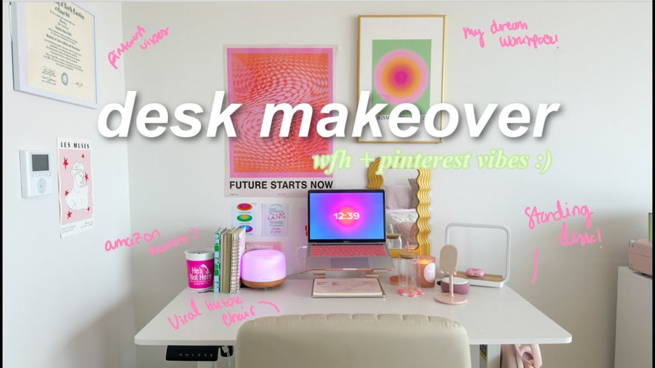 AESTHETIC DESK MAKEOVER 🎀 🎧 *tiktok + pinterest inspired*