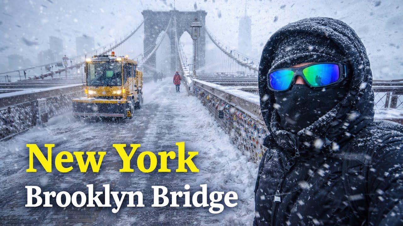 Brooklyn Bridge Snow Walk ❄️ 4K Winter Storm | From Brooklyn to Manhattan