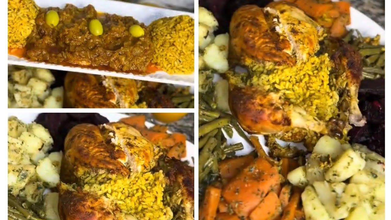 دجاج معمر بالروز مرافق مع خضار 