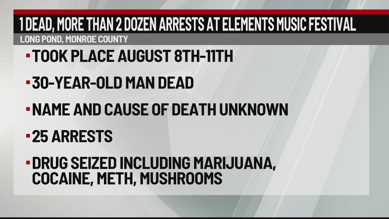 Man dies, 25 charged after Elements Music Festival in Pa. | 28/22 News
