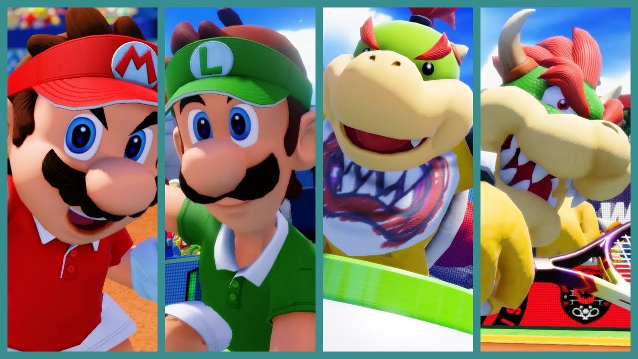 Mario Tennis Aces - Mario/Luigi Vs. Bowser jr./Bowser