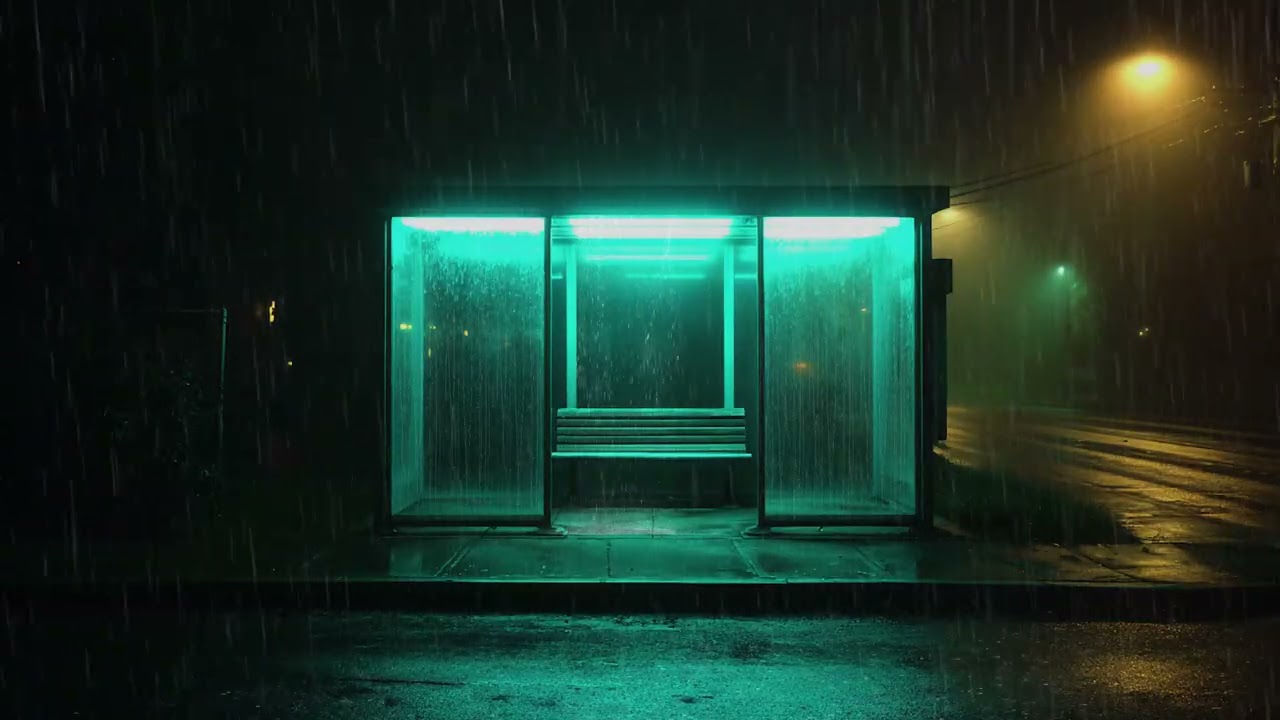 Waiting in the Storm 🌧️ Empty Bus Station at Night for Sleep & Calm Mind