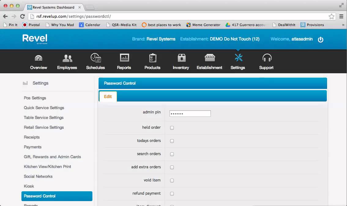 Revel Systems iPad POS Password Controls