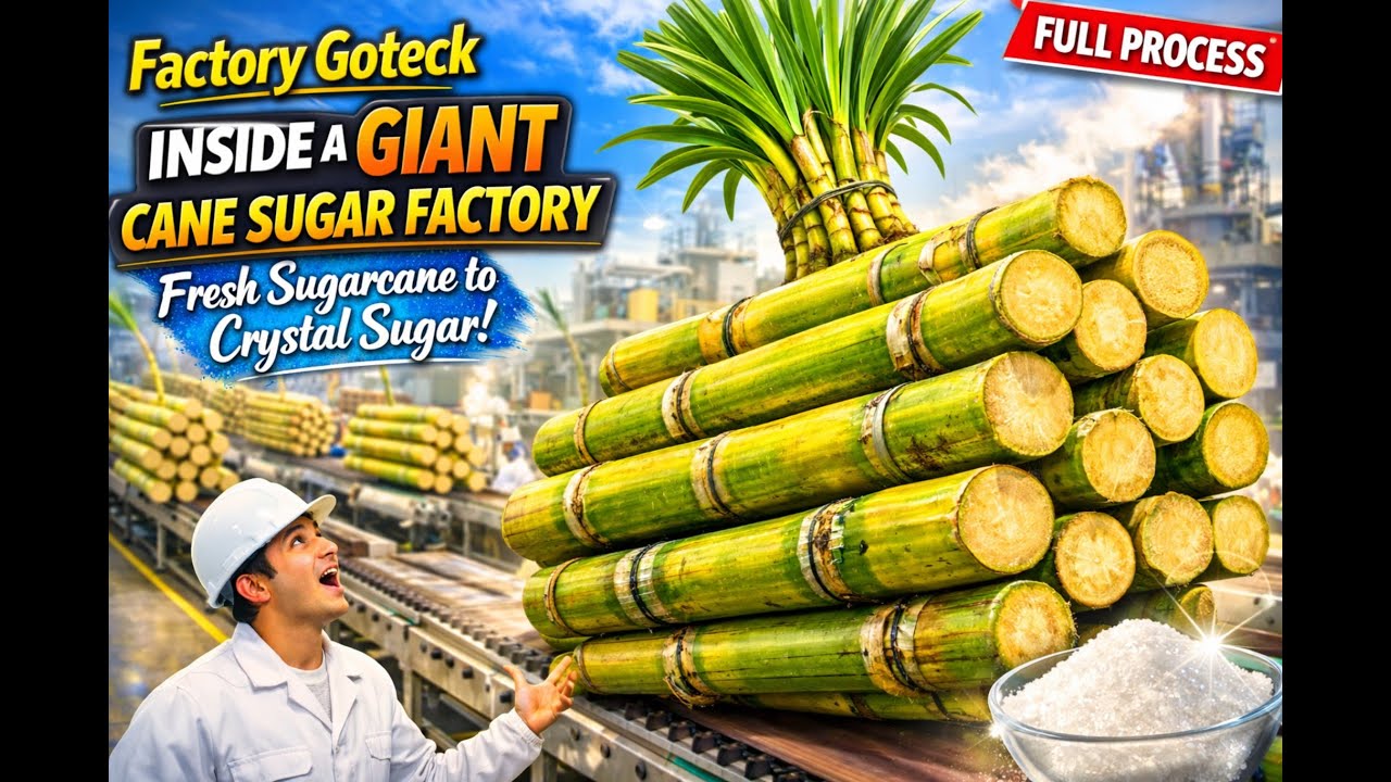 Factory Goteck: Inside a Giant Cane Sugar Factory — Fresh Sugarcane to Crystal Sugar (Full Process)