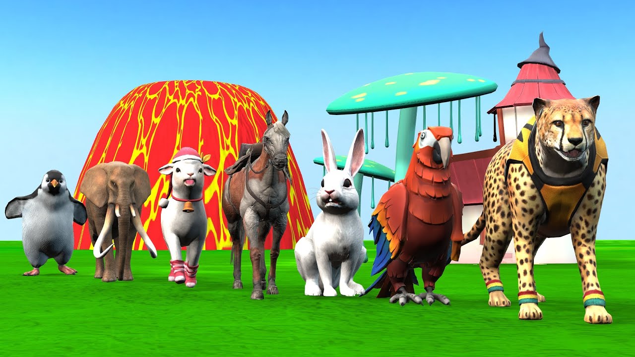 Paint & Animals Dog, Pig, Rabit Buffalo, Lion Fountain Crossing Transformation Animal Cartoon -P1