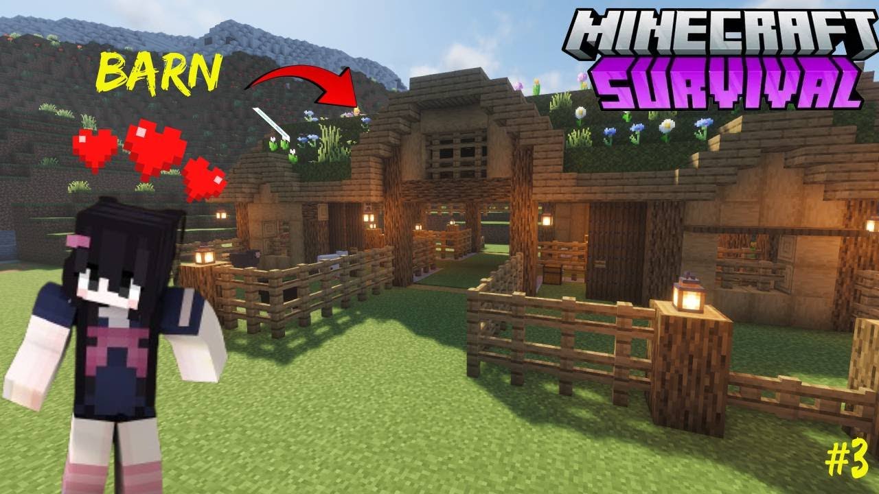 BUILDING A COZY ANIMAL BARN IN MY MINECRAFT WORLD | MINECRAFT SURVIVAL EP #3