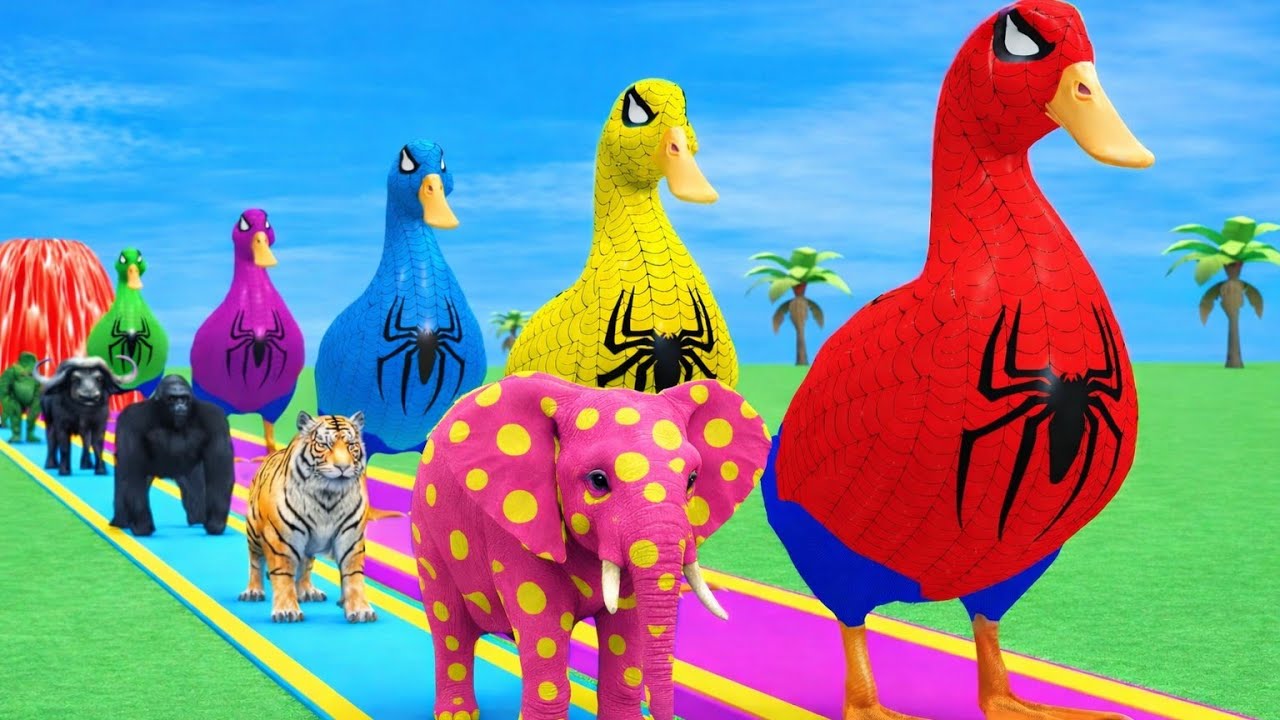 Long Slide Animal Game 3D – Funny Cow, Elephant, Gorilla, Hippo & Tiger Race