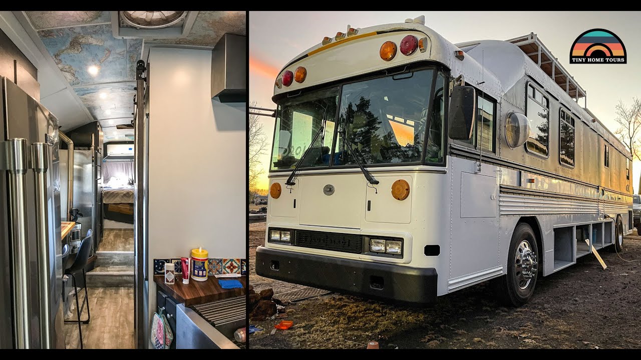 Full Tour - Raised Roof Bus Conversion Built To Live Simply Off The Grid