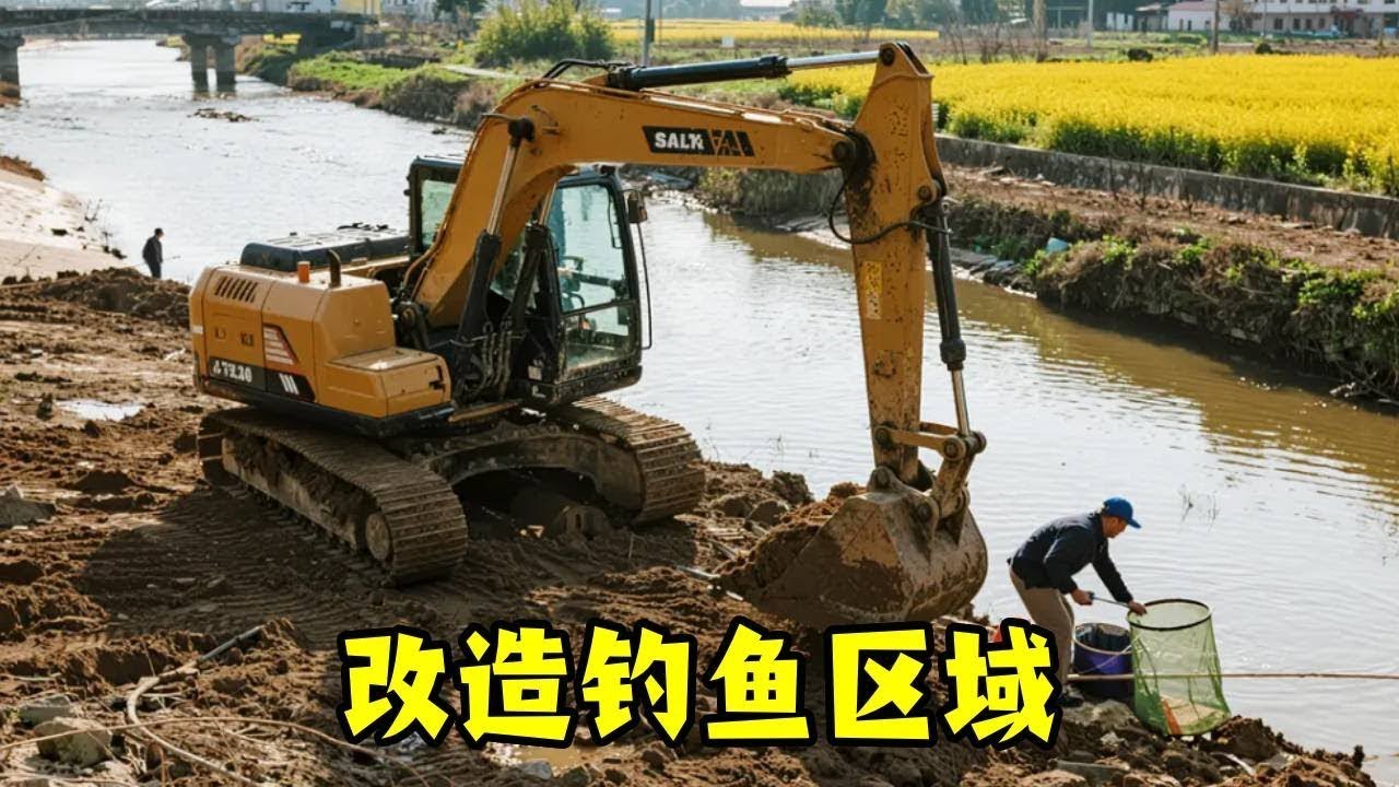 为了在家能钓到更大的鱼，听粉丝的改造钓鱼区域，加深加宽钓鱼点并改变水流… #渔夫 #在家钓鱼  #钓鱼点 #钓鱼