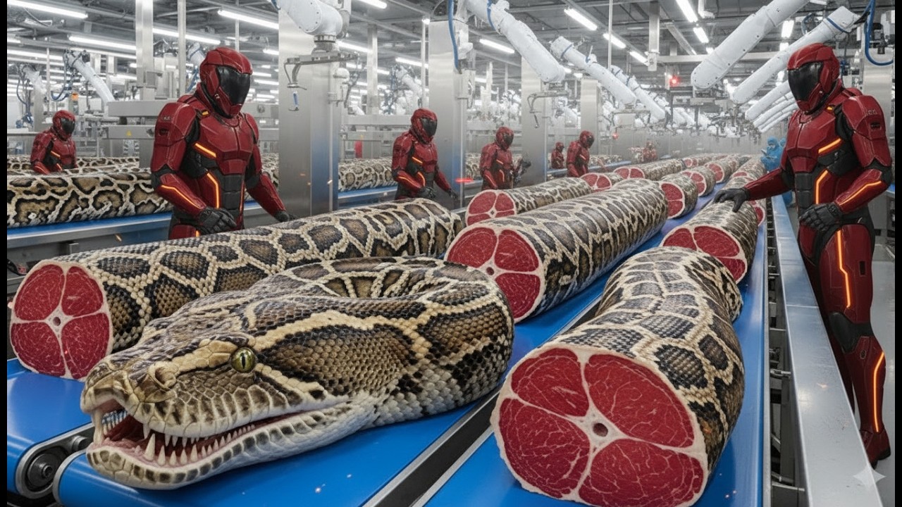AI Factory Exposed – Inside the Massive Python Skin Leather & Meat Processing Industry 🐍🏭🔥